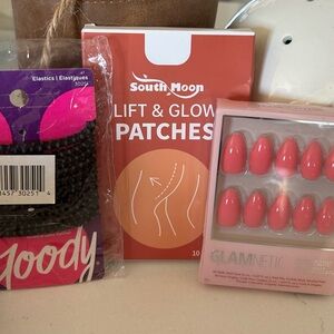 Coral Press-On Nails, Lift and  Glow patches,Goody hair ties